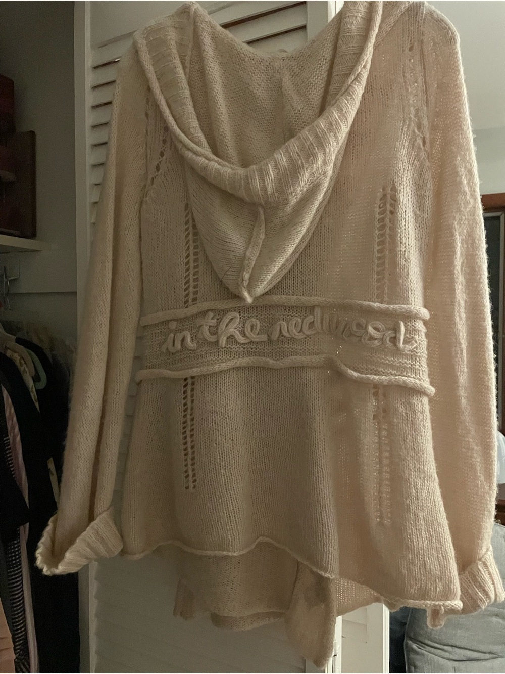 Anthropologie Cream Hooded Knit Cardigan with Waist Detail